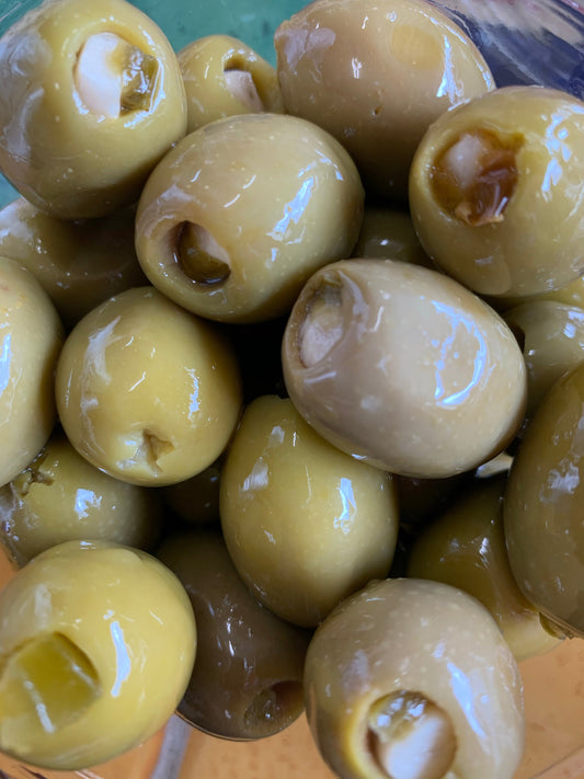 Olives vertes double-farcies à l’ail et Jalapeno en vrac 8 oz