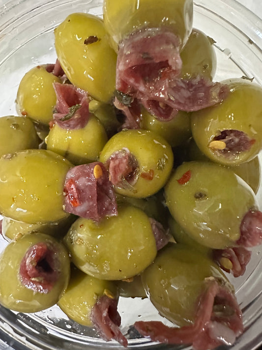 Olives vertes farcies au chorizo en vrac 8 oz